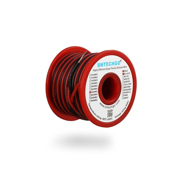 BNTECHGO 24 Gauge Silicone Wire Spool Red and Black Each