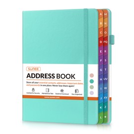 SUNEE Address Book with Colorful Alphabetical Tabs, Address Notebook Organizer for Record Contacts, 5.3'' x 7.7''- Aquamarine