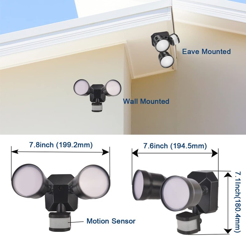 EMANER Motion Sensor Light Outdoor, Dusk to Dawn Floodlight 5000K,