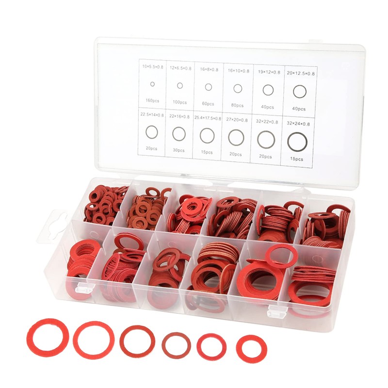 Insulation Washer Assorted with Plastic Box,600pcs 12 Sizes Red Steel