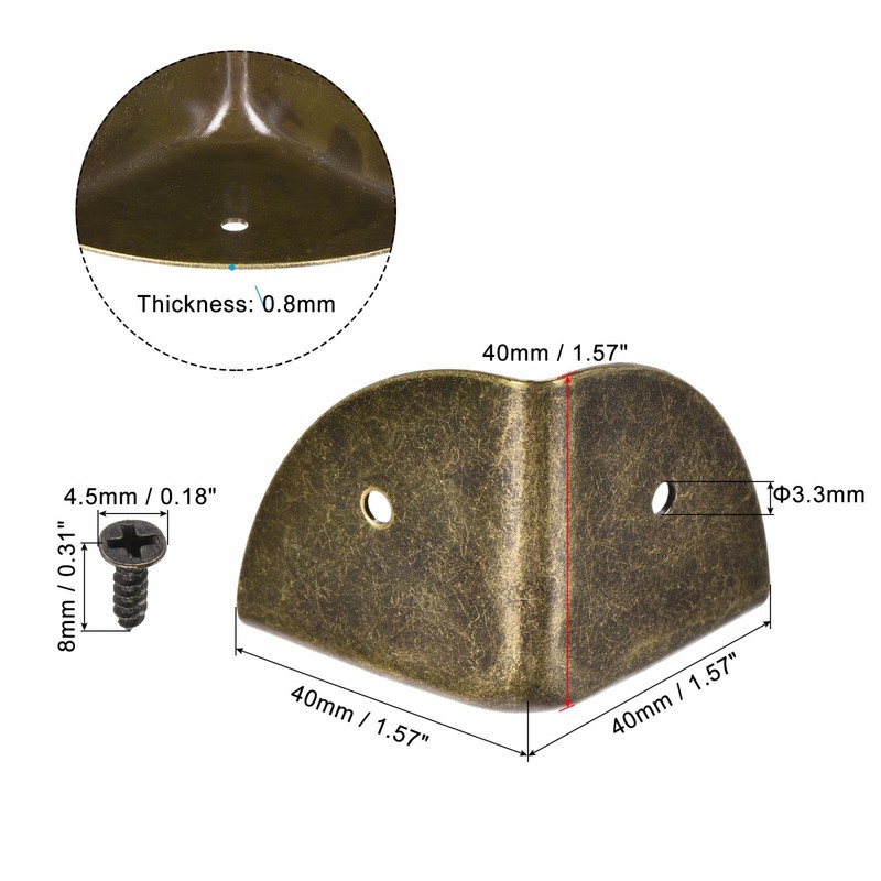 sourcing map 40x40x40mm Metal Box Corner Protectors Edge Guard Bronze