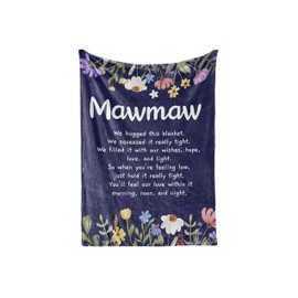 InnoBeta Mawmaw Gifts from Grandkids, Grandma Gifts for Mawmaw, Mawmaw Flannel Throw Blankets on Christmas, Mother's Day, Birthday, 50" x 65", Blue Flowers