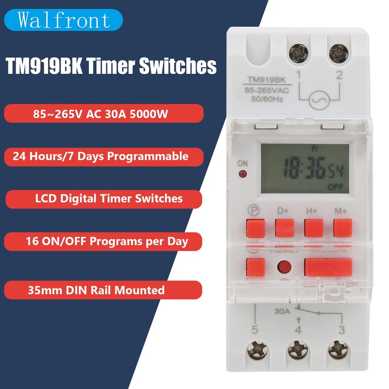 AC 85-265V 30A Timer Switches TM919BK Digital Timer 24Hours 7Days