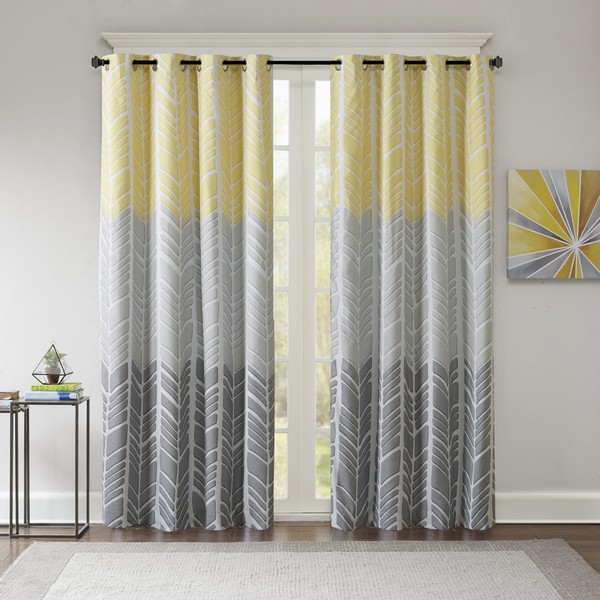 Intelligent Design Adel Total Blackout Curtain for Bedroom, Casual Single Window Panel for Livingroom, Family, Geometric Grommet Room Darkening Black Out Curtain, Single Panel Only, 50x84, Yellow