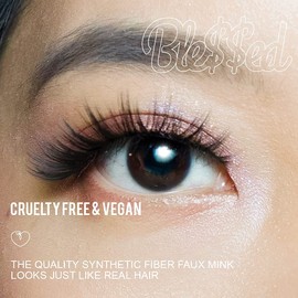 Real Cool Girl - “BLE$$ED” | 3D False Mink Eyelashes - Reusable Premium Quality - 13mm Natura Wispy l Faux Lashes - Vegan & Cruelty-Free - 3 Pairs Per Box, black, 35mm band length, 13mm hair length