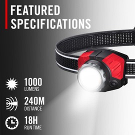 Coast® FL85R 1000 Lumen Tri-Color (White/Red/Green) Focusing Rechargeable LED Headlamp, Built-in Rechargeable Battery