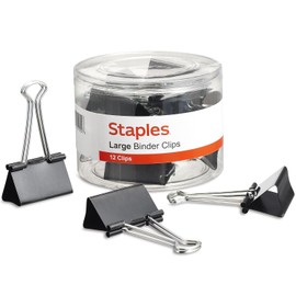 Staples Binder Paper Clips, 1 Inch Capacity, Large, 12-Pack, Black