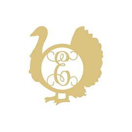 Turkey Monogram Unfinished Wood Home Decor Thanksgiving Door Hanger MDF Shaped Canvas Style 1 (12", E)