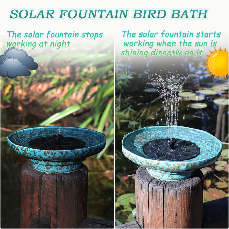 Solar Fountain Ceramic Bird Bath,Bird Bath for Ourside,Outdoor Fountain Bird