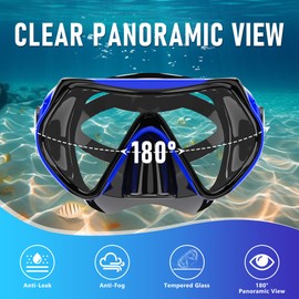 MELUMILU Dry Snorkel Set for Men and Women, 180° Panoramic Anti-Fog Scuba Diving Mask, Professional Snorkeling Gear for Breathing Freely, Clear Wide View Underwater