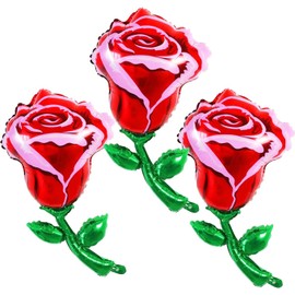 Red Rose Balloons Flower Balloons Mother's Day Balloons Foil Balloons for Mother's Day Themed Party Happy Mother's Day Party Supplies Decorations Party Sets-3 PCS