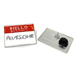 Bulk 20 Pack of Funny Name Tag Lapel Morale Pins - Hello, My Name is Awesome - Fantastic Sales, Employee and Customer Service Recognition Gifts