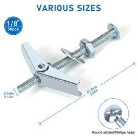 200pcs Toggle Bolts for Drywall, 50sets 1/8 Inch Heavy Duty Metal Drywall Anchors Kit, Dry Wall Anchors and Screws Kit, Butterfly Anchors for Ceiling, Sheetrock, Hollow Wall