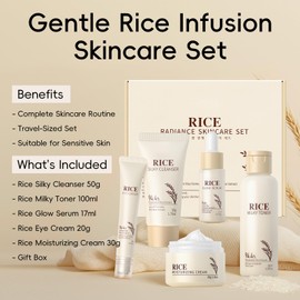Korean Rice Skincare Set, 5Pcs Face Care Kits With Niacinamide & Shea Butter for Refined & Even Complexion, Christmas Birthday Gift for Women Teenage Girls Friend Wife, Travel TSA-friendly Sized