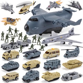 33 in 1 Military Vehicles Toy with Army Men Action Figures, Army Toys Playset with Tank Truck Airplane Helicopter Fighter Jet Cars and Play Mat, Gifts for Boys Girls