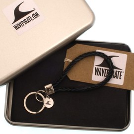 WAVEPIRATE® Real Leather Stainless Steel Key Fob Key Chain Wave Silver Women Men, Blue/Black, Keyring