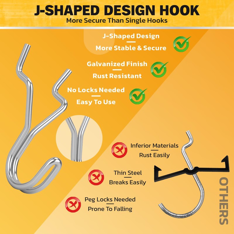 ELEAD 45-Piece Pegboard Hooks J-Hook, Silver J Hooks for Pegboard,