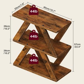 ZIIWIND 3 Tier Side Table with Side Guard Rails & Anti-Slip Pads, Narrow End Table for Small Spaces, Slim Nightstand with Storage Shelves for Bedroom, Living Room, Rustic Brown