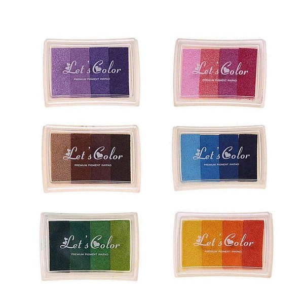 Stamp Pads, Rainbow Pads 6 Pieces DIY Process 24 Colours, Non-Toxic Finger Gradient Ink Pad Suitable for Fingerprint Oil Painting and DIY Adhesives, Etc (6 Pieces)