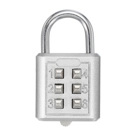 MECCANIXITY Combination Padlock, 6-Digit Push Button Padlock 3-Position Locking Mechanism Security Combination Lock for Locker Gym Sports Locker Cabinet Toolbox (Silver, Pack of 1)