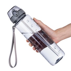 GOPPUS Water Bottles Clear Water Bottle with Straw 32oz Plastic Water Bottles BPA Free Tritan Wide Mouth Bottle Leakproof Motivational bottles water for Gym,Hiking,School or Office(1 Bottles)