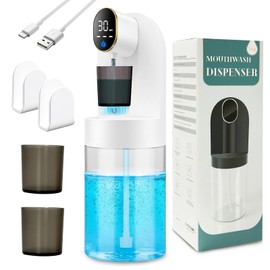 Automatic Mouthwash Dispenser for Bathroom, 21.12oz(600 ml)Touchless Smart Mouth Wash Dispensers Bathroom Accessories Set with 2 Magnetic Cups, 4 Modes Wall Mounted Mouth Wash Dispenser for Home & Kid
