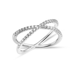 LeCalla 925 Sterling Silver X Criss Cross Stackable Rings Cubic Zirconia Eternity Engagement Wedding Band Finger Ring for Women Teen (Ring Size - 8 No.)