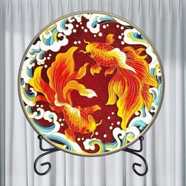 TANZEQI Cloisonne Enamel Painting DIY Kit for Chinese Cloisonné Enamel Art of Lucky Carp, Intangible Cultural Heritage Decorative Painting Ornaments (Two Koi A)