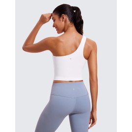 CRZ YOGA Butterluxe One Strap Longline Sports Bra for Women - Asymmetrical Yoga Crop Padded Workout Tanks White Small