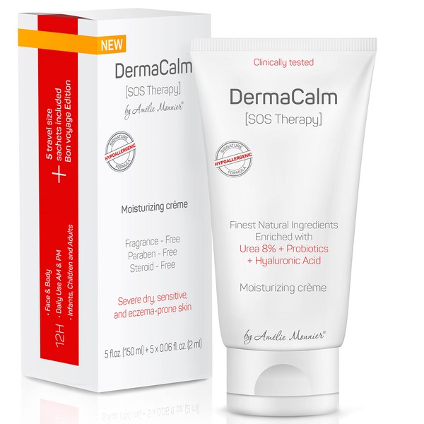 Clinically Tested DermaCalm SOS Therapy - Eczema Psoriasis Dermatitis Prone, Dry Skin - Urea 8%, Probiotics w/Best Natural Ingredients - Itchy, Severely Dry, Scaly Skin. Adults & Kids, Eczema Cream