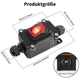 Wjelet Waterproof Inline Switch, IP67 12V 20A DC DPST 4-Pin Cable Switch Cord Switch with Mini Screwdriver, Waterproof Inline On/Off Rocker Switch, On Both Sides On And Output