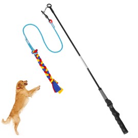 Flirt Pole for Dogs Interactive Dog Toys, Durable Teaser Wand with Removable Traction Rope and Cotton Rope Lure for Large Medium Small Dogs, Indoor Outdoor Chase Training Exercise (35 inch)