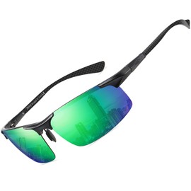 DUCO DC8277 Men's Polarised Sunglasses with Metal Frame and Carbon Fibre Glasses Legs UV400 CAT 3, black frame revo green lens