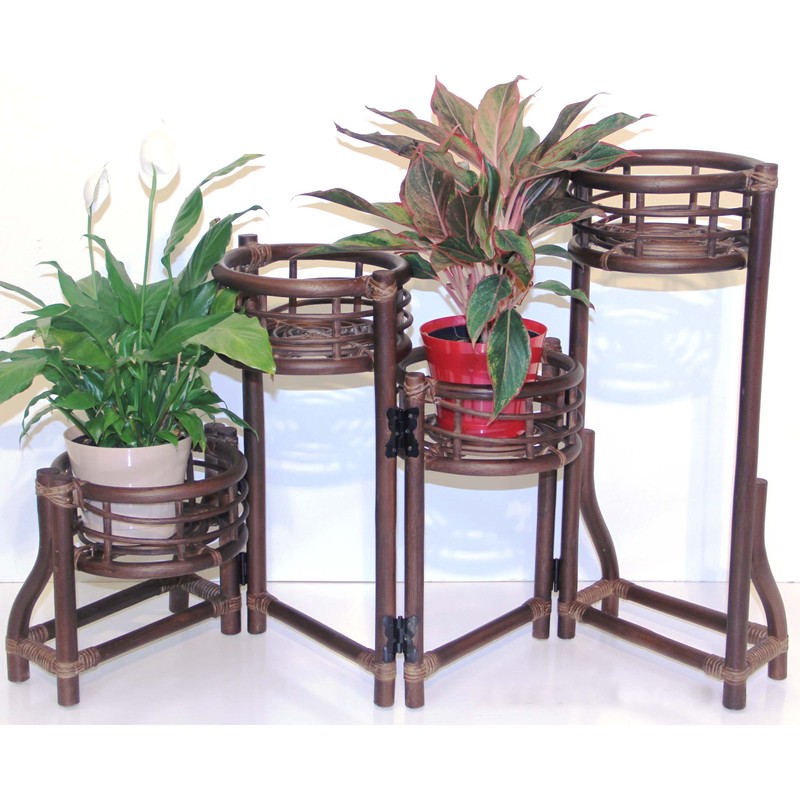 Handmade Natural Rattan Wicker Plant Flower Stand Natural 4 Tier,