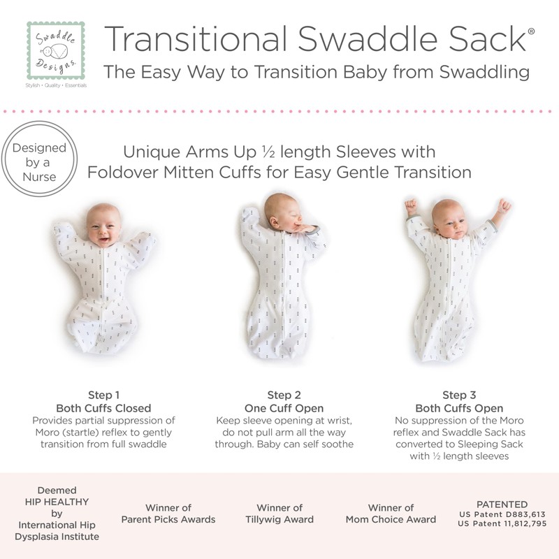 SwaddleDesigns Swaddle Sack with Arms Up, Tiny Hedgehog, Black, Small,