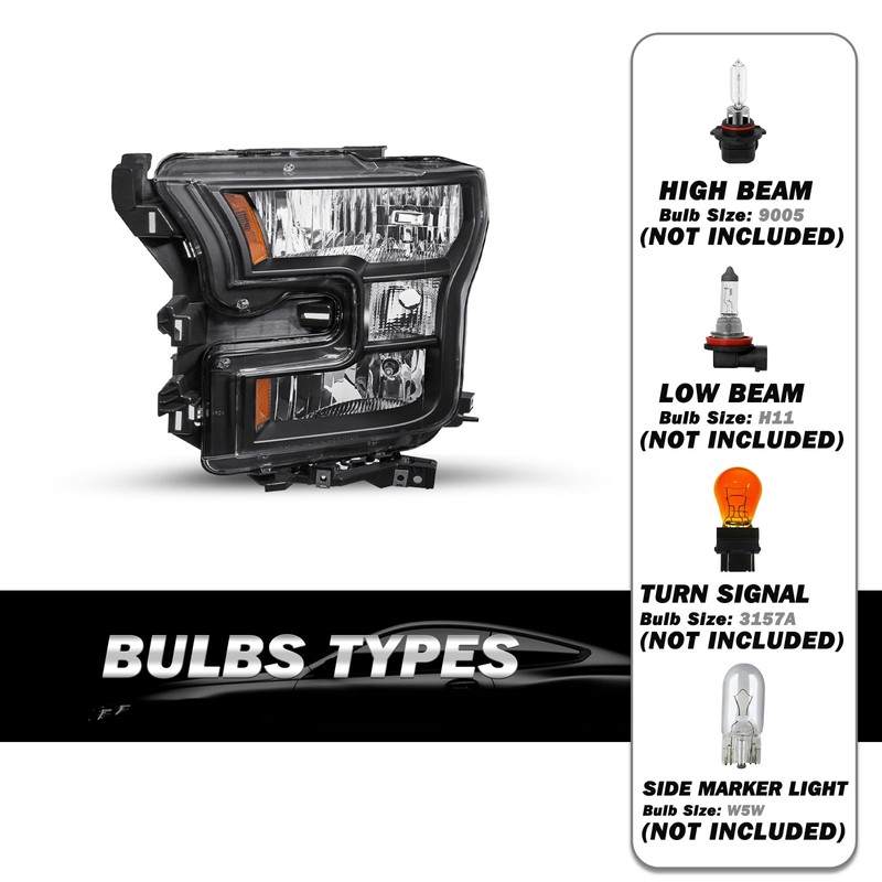 SOCKIR Headlight Assembly Compatible with 2015-2017 Ford F150 Passenger &