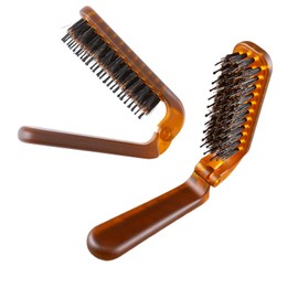Pack of 2 Folding Foldable Hair Brush, Folding Pocket Hair Brush, Mini Hair Comb with Boar Bristles, Bristle Foldable Hair Brush, Travel Size Hair Massage Comb for Travel Bag, Women, Men, Children