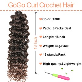 Mscat GoGo Curl Crochet Hair 18 Inch Curly Crochet Hair,8 Packs Ocean Wave Crochet Hair Ombre Beach Curl Water Wave Deep Twist Crochet Hair Extensions