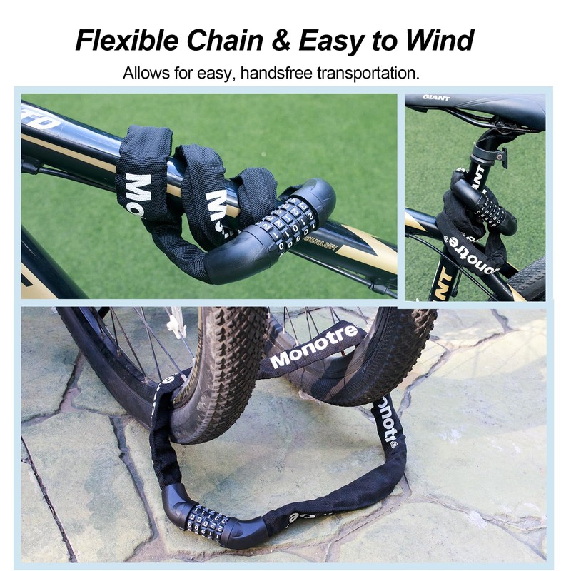 Monotre Bike Chain Lock, 5-Digit Resettable Combination Heavy Duty Anti-Theft