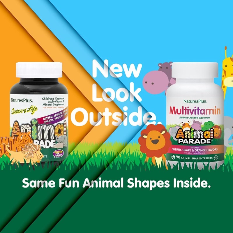 NaturesPlus Animal Parade Children’s Multivitamin - Natural Assorted, Cherry, Orange,