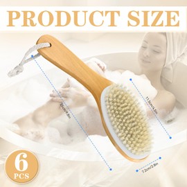 GIWOSK 6 Pack Dry Brushing Body Brush, Soft Natural Bristle Exfoliating Dry Brush with Contoured Wooden Handle for Lymphatic Drainage Cleaning Body Skin Care