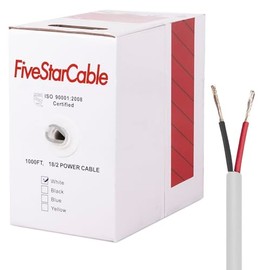 FiveStarCable 18-2 Gauge Low Voltage Stranded Cable Wire - 1000 ft, 18 AWG, PVC Jacket - for Security Systems, Alarm, Audio, Control, Intercom, and Speaker Applications (White, 18-2)
