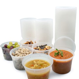 [48 Pack - 16 oz] Plastic Soup Cups Deli Food Storage Containers With Snap Tight Lids - Portion Control Non-Spill Reusable Freezer Microwaveable & Dishwasher Safe Lunch Boxes - BPA-Free Heavy Duty