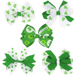 YAXAMING 5 Pcs St. Patrick's Day Bow Hair Clips Bowknot Shamrock Clover Barrettes Green Women Headpiece Hairpins Hairclips Hair Pins Leprechaun Irish Day Carnival Dress Up Birthday Party Accessories