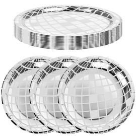 Wanmu 25Pcs Disco Paper Plates Silver Foil, Disposable Disco Ball Plates for 70s, Disco Bachelor Party Wedding Birthday Plates, Paper Tableware for Rock Roll Dance Music Party Supplies