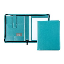 DELMON VARONE Tablet Writing Case with Zip Including Notepad DIN A5 50 Sheets Vegan Eco Faux Leather Turquoise - Organiser Conference Folder with Pen Holder & Slip Pocket - Organiser Folder