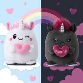 corimori Mood Cuddly Toy, 16 cm Plush Toy for Reversible, Unicorn "Lily & Ruby" White, Pink, Anthracite, Happy vs. Annoyed