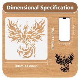 DOODLREAM Fire Phoenix Bird Stencil for Painting, 11.8"x11.8" Plastic Winged Phoenix Stencil Drawing Template,DIY Craft Paint Template for Wall Home Decor Wood Burning Card Canvas Fabric Journal Paper