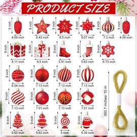 JellyArch 23 Pcs Christmas Outdoor Decorations Hanging Ornaments Assorted Large Christmas Plastic Hanging Decor for Holiday Home Yard Lawn Porch Christmas Tree Xmas Party Supplies(Red)