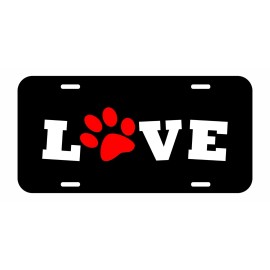 Unbranded Love with Red Paw Print. Pet Dog Cat Aluminum Metal Black License Plate